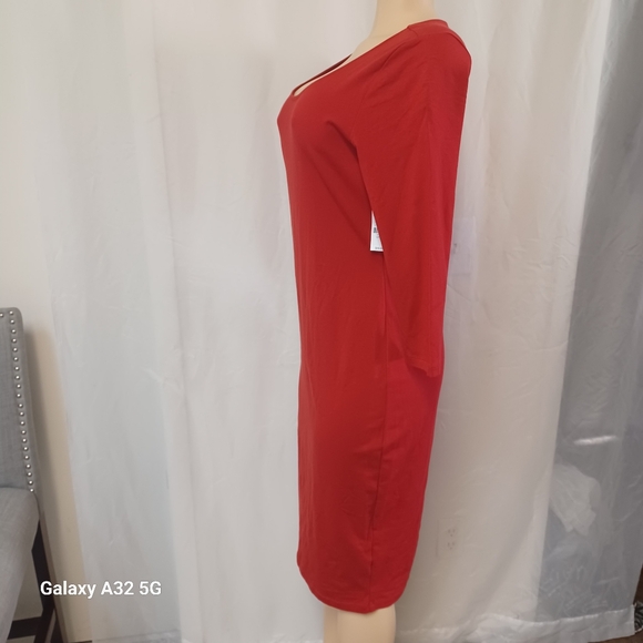 New York & Company Red Sheath Dress 3/4 Raglan Sleeves Size L - Picture 6 of 12